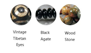 Bracelet Bohème Agate Fleur, Onyx Noir et Perle Dzi à Trois Yeux – 8 mm Fait Main