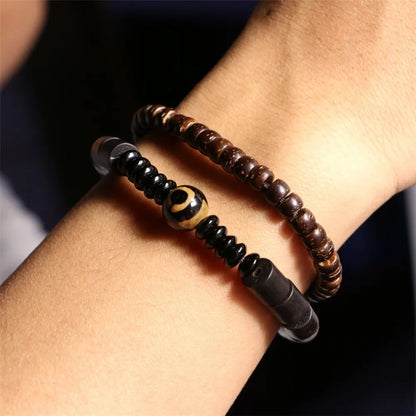 Bracelet Double Rang Bois de Santal Noir et Onyx – Méditation Bouddhiste