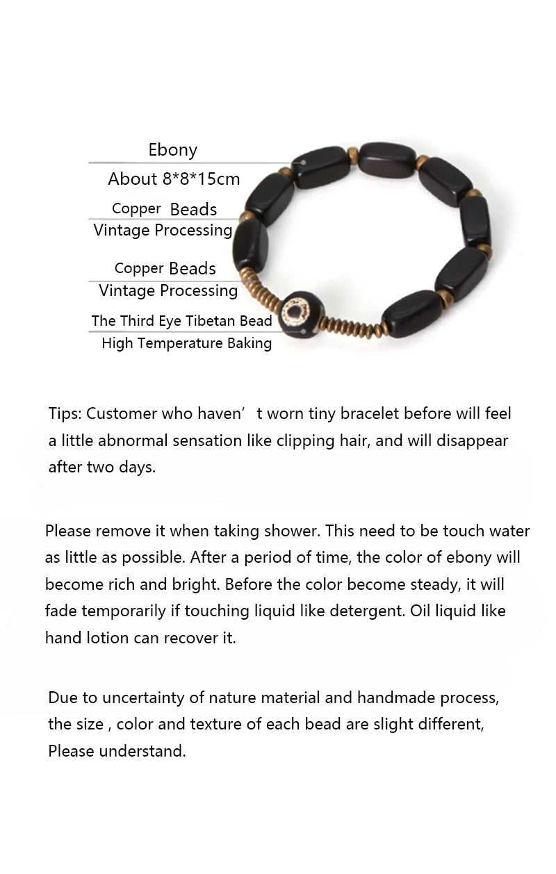 Bracelet Tibétain Ébène et Cuivre Vintage OM – Protection Anti-Mauvais Œil