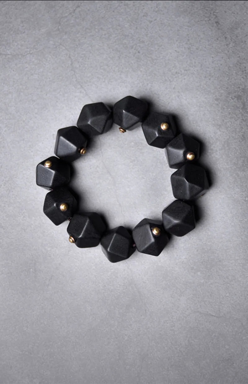 Bracelet Ébène Noire et Cuivre Vintage – Géométrique, Fait Main, Homme et Femme