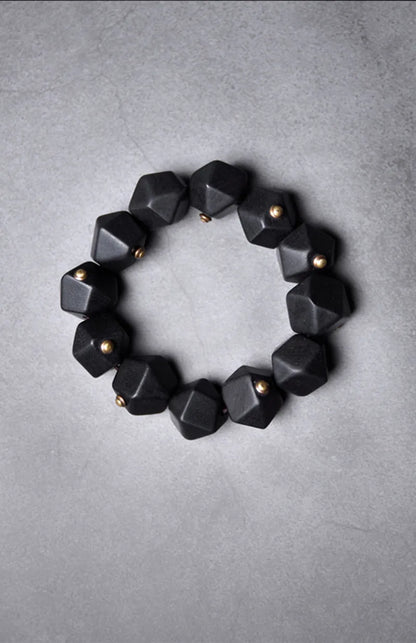 Bracelet Ébène Noire et Cuivre Vintage – Géométrique, Fait Main, Homme et Femme