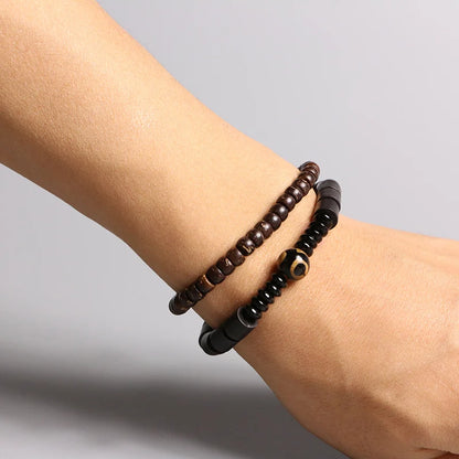 Bracelet Double Rang Bois de Santal Noir et Onyx – Méditation Bouddhiste