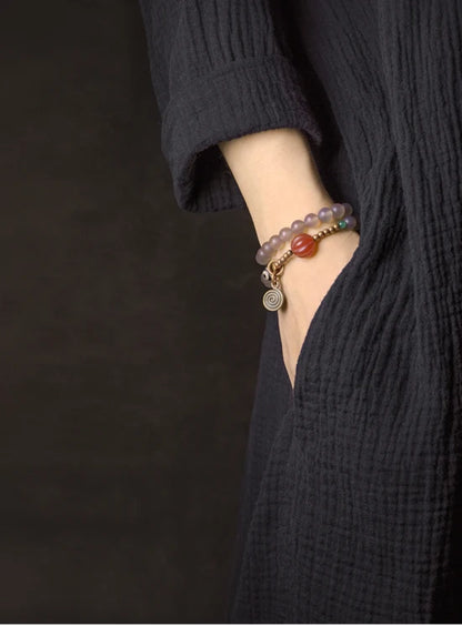 Bracelet Agate Mate Blanche ou Grise et Perle Œil de Bouddha – Zen Tibétain