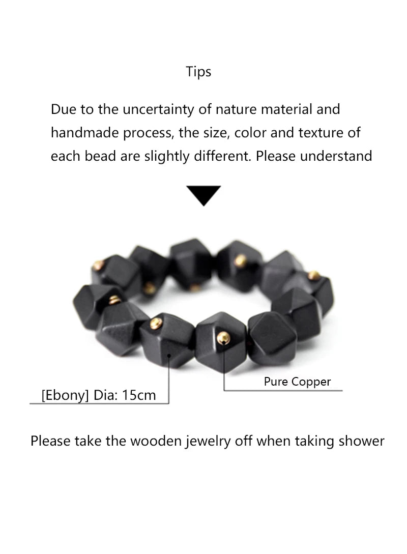 Bracelet Ébène Noire et Cuivre Vintage – Géométrique, Fait Main, Homme et Femme