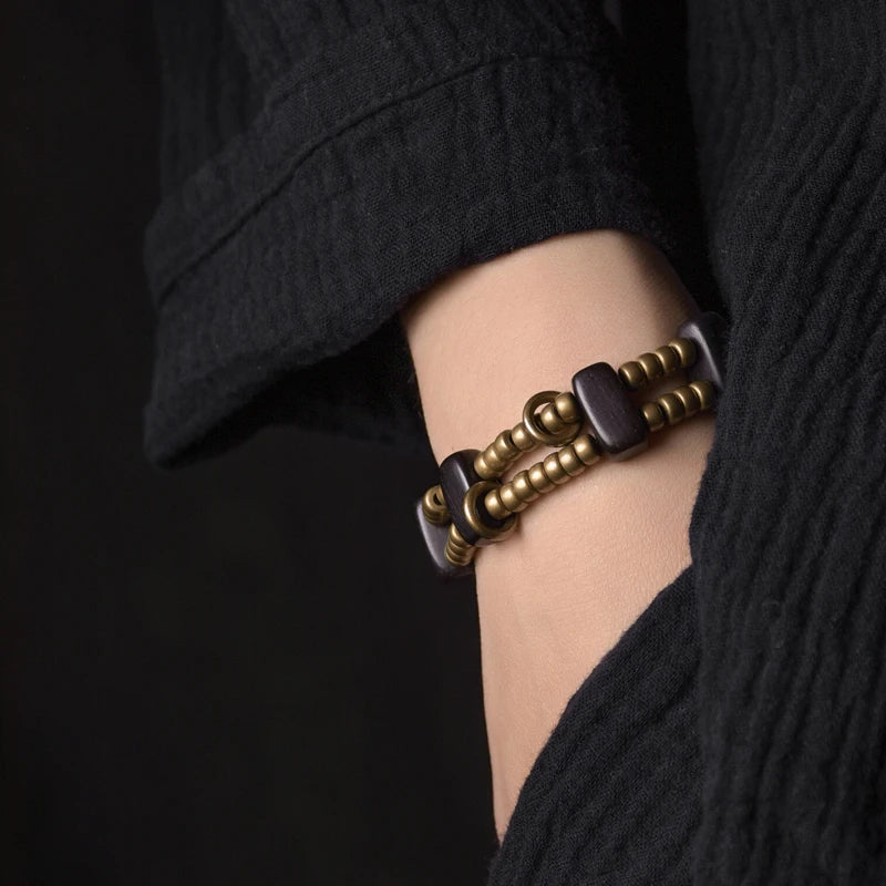 Bracelet Multirang Perles de Laiton et Bois d'Ébène – Géométrique, Homme et Femme