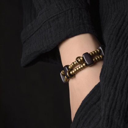Bracelet Multirang Perles de Laiton et Bois d'Ébène – Géométrique, Homme et Femme
