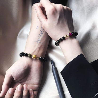 Bracelet Couple Oeil de Tigre et Obsidienne Dorée – Duo Homme et Femme
