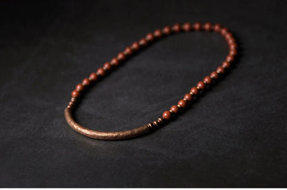 Bracelet Rétro Pierre Rouge ou Verte et Perles de Cuivre – Inspiration Afrique, Fait Main