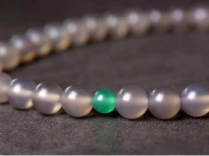 Bracelet Agate Mate Blanche ou Grise et Perle Œil de Bouddha – Zen Tibétain