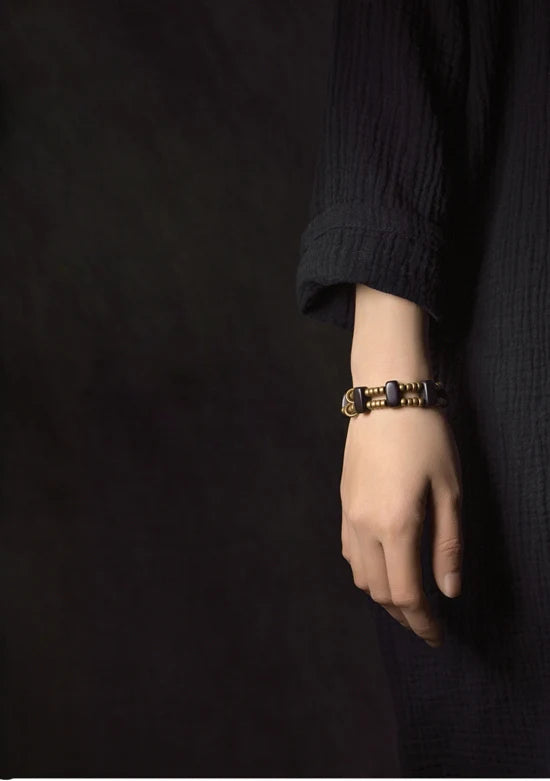 Bracelet Multirang Perles de Laiton et Bois d'Ébène – Géométrique, Homme et Femme