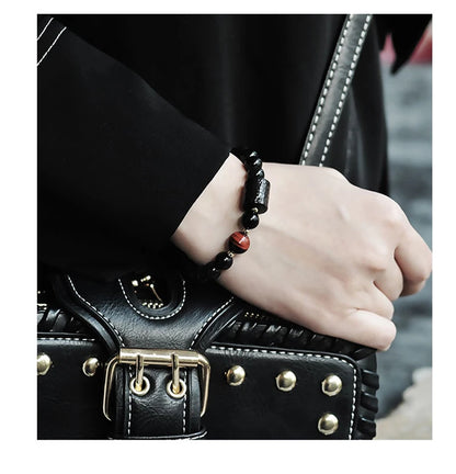 Bracelet Oeil de Tigre et Obsidienne Arc-en-Ciel avec Perle d'Ébène Sculptée – Couple