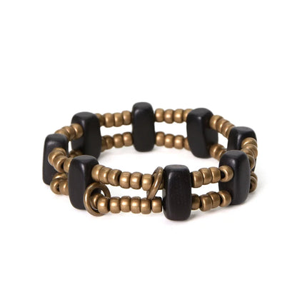 Bracelet Multirang Perles de Laiton et Bois d'Ébène – Géométrique, Homme et Femme