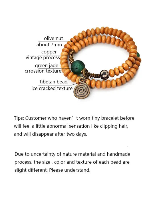 Bracelet Noyaux d'Olive et Onyx Vert avec Perle Œil de Bouddha – Tibétain Écologique
