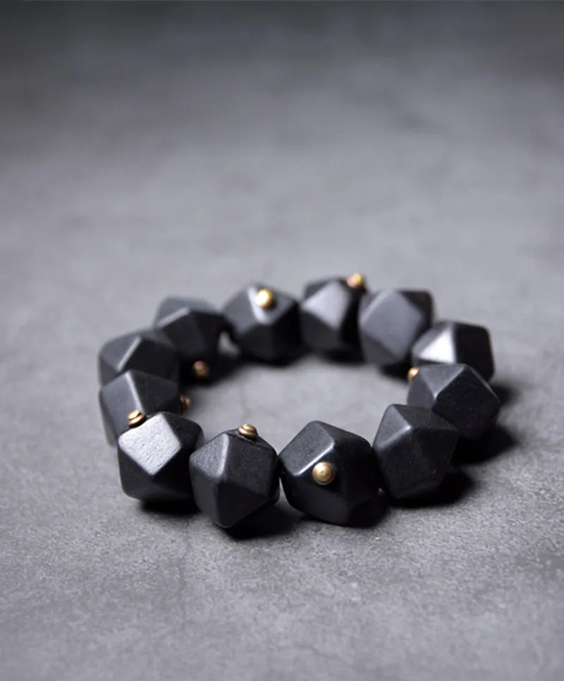 Bracelet Ébène Noire et Cuivre Vintage – Géométrique, Fait Main, Homme et Femme