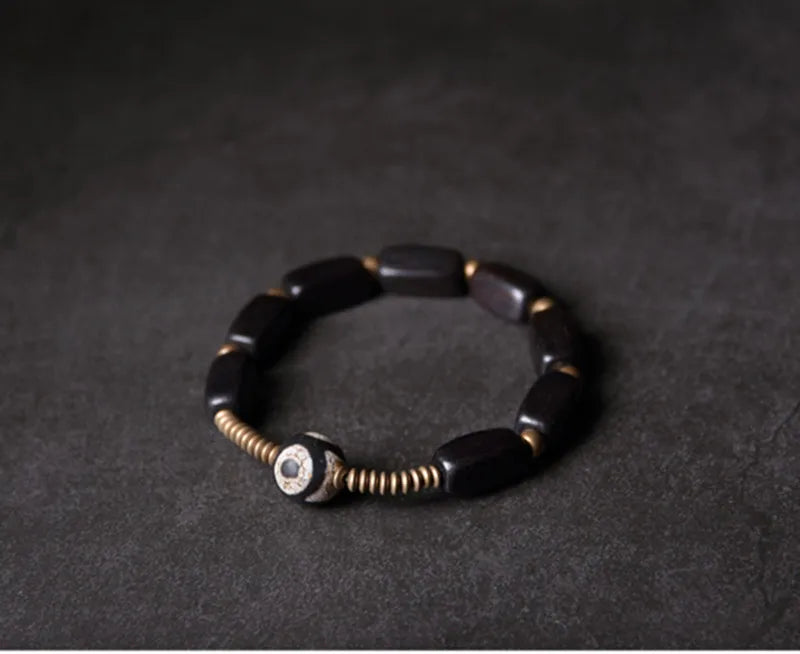 Bracelet Tibétain Ébène et Cuivre Vintage OM – Protection Anti-Mauvais Œil