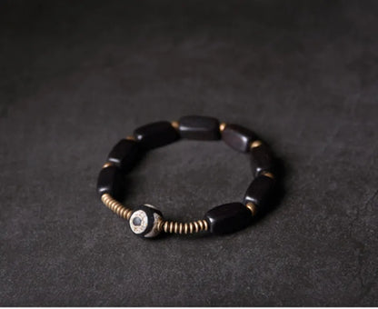 Bracelet Tibétain Ébène et Cuivre Vintage OM – Protection Anti-Mauvais Œil