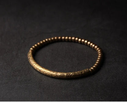Bracelet Multirang Bois de Vera et Sardonyx – Perles Tibétaines en Cuivre Vieilli
