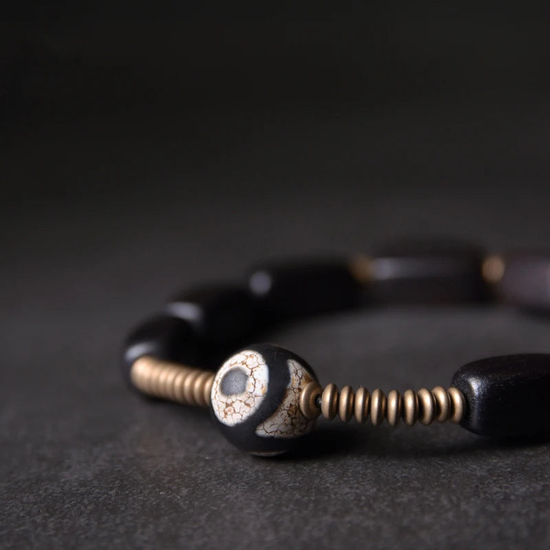 Bracelet Tibétain Ébène et Cuivre Vintage OM – Protection Anti-Mauvais Œil