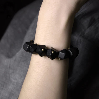 Bracelet Ébène Noire et Cuivre Vintage – Géométrique, Fait Main, Homme et Femme