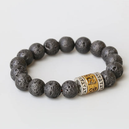 Bracelet Pierre de Lave 10 mm et Breloque Mantra Om Mani Padme Hum – Pour Homme
