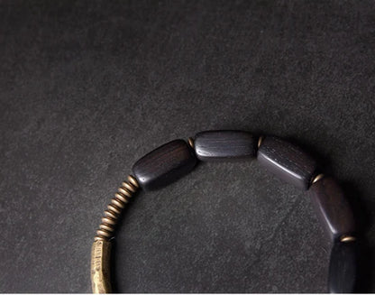 Bracelet en Bois d'Ébène et Laiton Martelé – Fait Main, Homme et Femme
