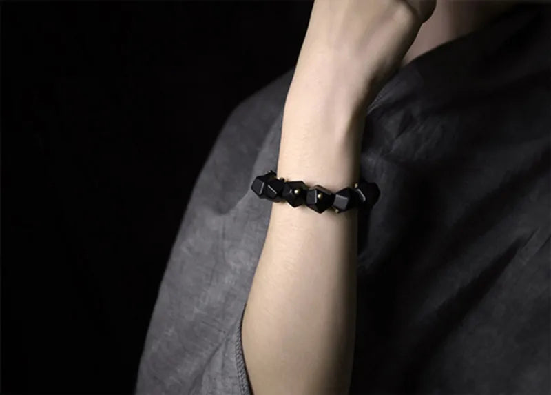 Bracelet Ébène Noire et Cuivre Vintage – Géométrique, Fait Main, Homme et Femme