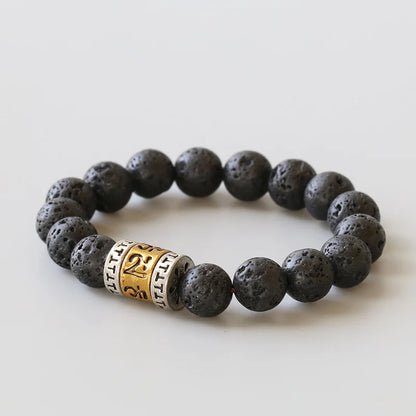 Bracelet Pierre de Lave 10 mm et Breloque Mantra Om Mani Padme Hum – Pour Homme