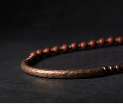 Bracelet Rétro Pierre Rouge ou Verte et Perles de Cuivre – Inspiration Afrique, Fait Main