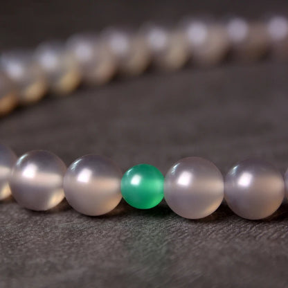 Bracelet Agate Mate Blanche ou Grise et Perle Œil de Bouddha – Zen Tibétain