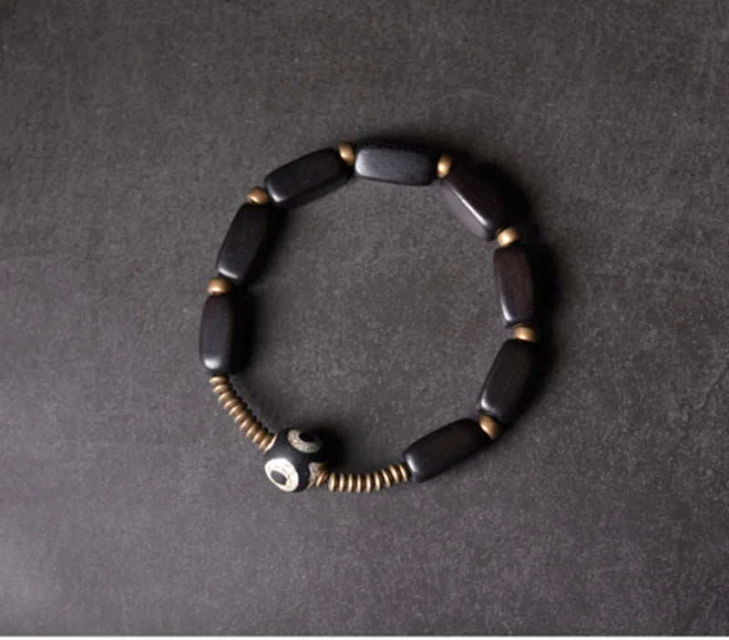 Bracelet Tibétain Ébène et Cuivre Vintage OM – Protection Anti-Mauvais Œil