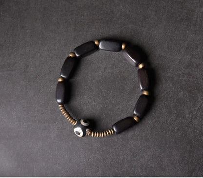 Bracelet Tibétain Ébène et Cuivre Vintage OM – Protection Anti-Mauvais Œil