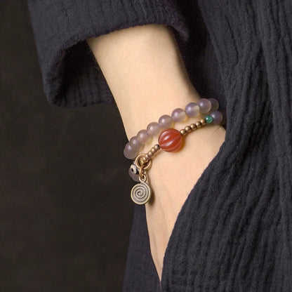 Bracelet Agate Mate Blanche ou Grise et Perle Œil de Bouddha – Zen Tibétain