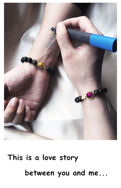 Bracelet Couple Oeil de Tigre et Obsidienne Dorée – Duo Homme et Femme