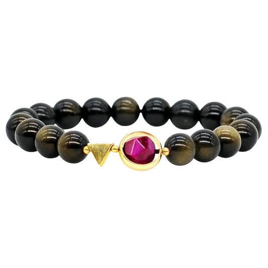 Bracelet Couple Oeil de Tigre et Obsidienne Dorée – Duo Homme et Femme