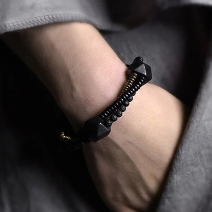Bracelet Homme Double Rang Ébène et Pierre de Lave – Laiton Vintage Style Rock