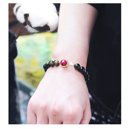 Bracelet Couple Oeil de Tigre et Obsidienne Dorée – Duo Homme et Femme