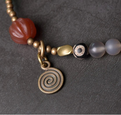 Bracelet Agate Mate Blanche ou Grise et Perle Œil de Bouddha – Zen Tibétain