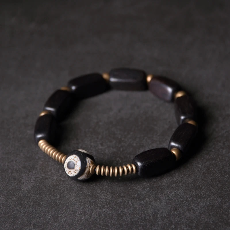 Bracelet Tibétain Ébène et Cuivre Vintage OM – Protection Anti-Mauvais Œil