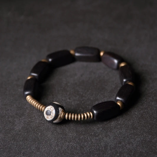 Bracelet Tibétain Ébène et Cuivre Vintage OM – Protection Anti-Mauvais Œil