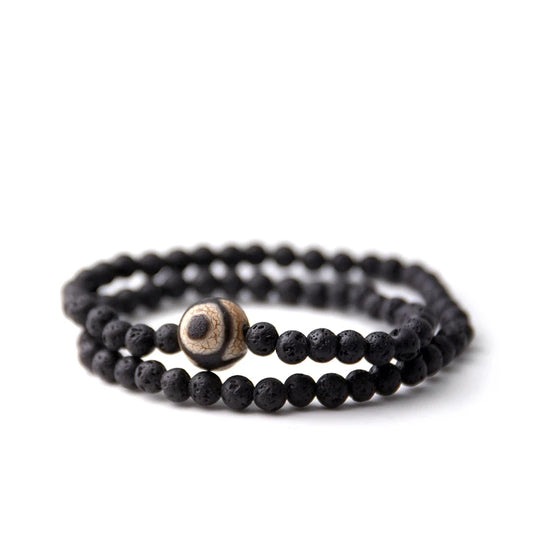 Bracelet Multirang Fin en Pierre de Lave et Œil Turc – Minimaliste et Protecteur