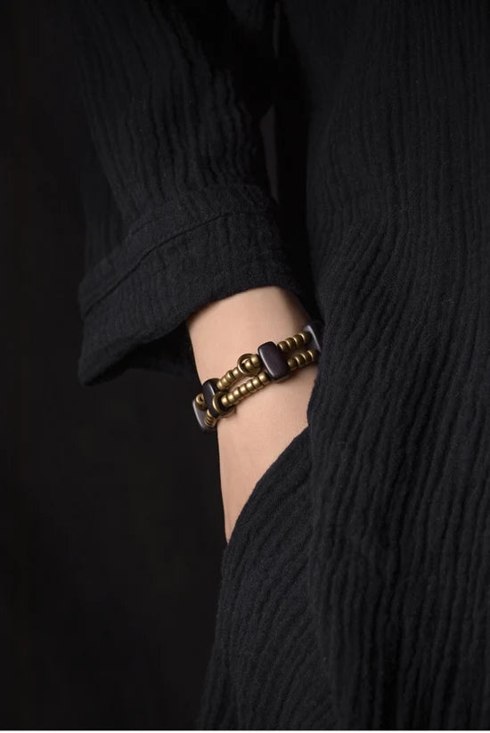 Bracelet Multirang Perles de Laiton et Bois d'Ébène – Géométrique, Homme et Femme