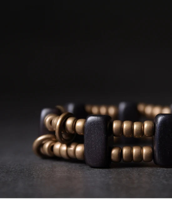 Bracelet Multirang Perles de Laiton et Bois d'Ébène – Géométrique, Homme et Femme