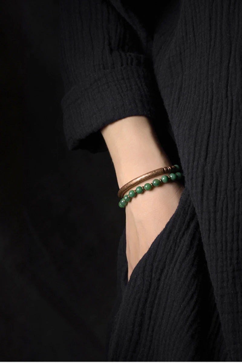 Bracelet Rétro Pierre Rouge ou Verte et Perles de Cuivre – Inspiration Afrique, Fait Main
