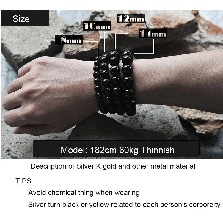 Bracelet Oeil de Tigre et Obsidienne Arc-en-Ciel avec Perle d'Ébène Sculptée – Couple