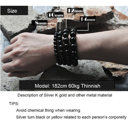 Bracelet Oeil de Tigre et Obsidienne Arc-en-Ciel avec Perle d'Ébène Sculptée – Couple