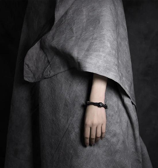 Bracelet Homme Double Rang Ébène et Pierre de Lave – Laiton Vintage Style Rock