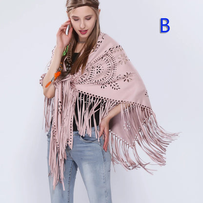 Poncho en Velours avec Franges - Élégance Bohème Chic