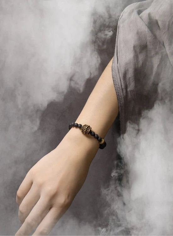 Bracelet Pierre de Lave et Laiton – Bijou Énergétique Unisexe