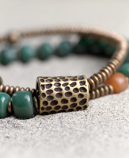 Bracelet Double Rang Graines de Bodhi et Laiton – Porte-Bonheur pour Maman ou Amie