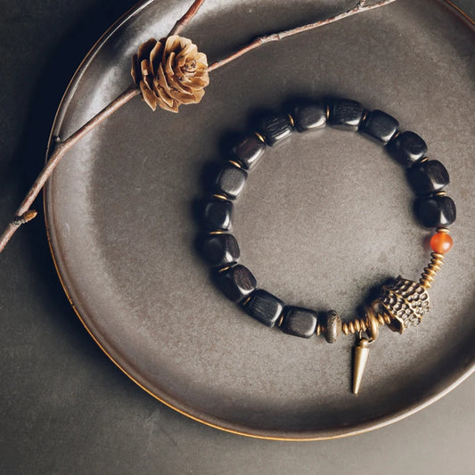 Bracelet Ébène Cubique et Cuivre Martelé Vieilli – Style Rock, Homme et Femme
